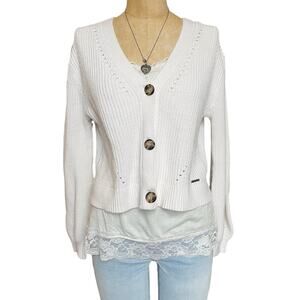 Abercrombie & Fitch White Knit Balloon Sleeve Cardigan Size M